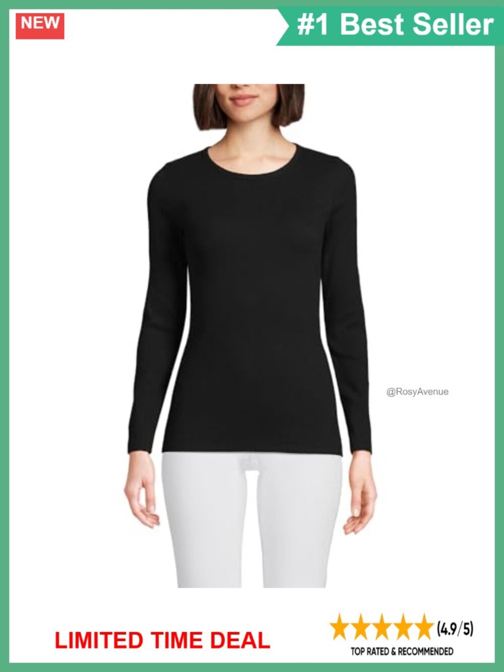 Lands' End Cotton Rib Knit Long Sleeve Crew Neck T-Shirt